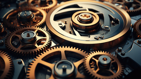 Gears in mechanical movement in various forms and materials.の素材