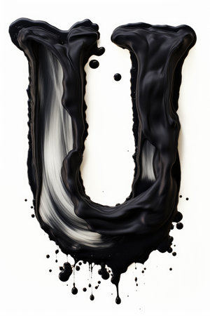 Ink Letters. Ink Caligraphy. Alphabet in Ink. Letter Uの素材