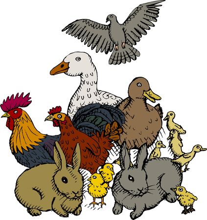 Vector illustration of group of small domestic animalsのイラスト素材