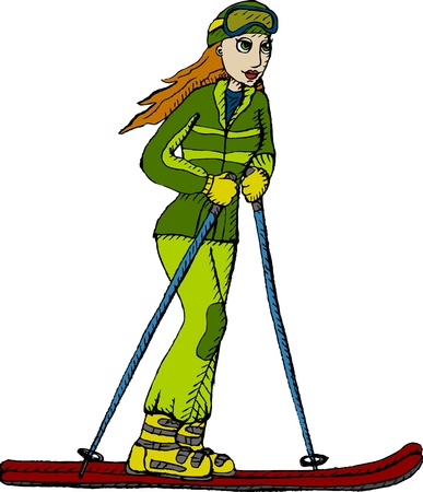 Vector illustration of woman on skisのイラスト素材