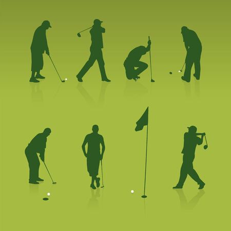 Vector silhouettes of golf playersのイラスト素材