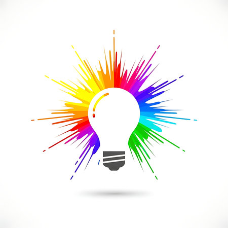 bulb icon with colorful rays on white background. vector illustration.の素材