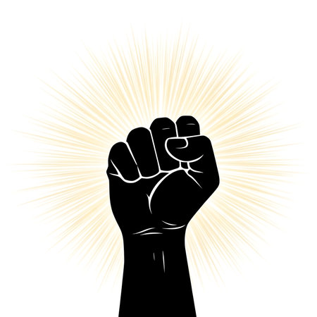 Raised fist on a white background. Vector illustration. EPS 10の素材