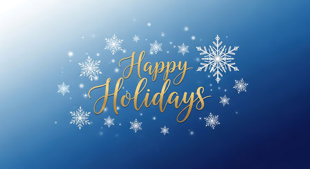 Happy Holidays lettering on blue background with snowflakes. Vector illustration.の素材