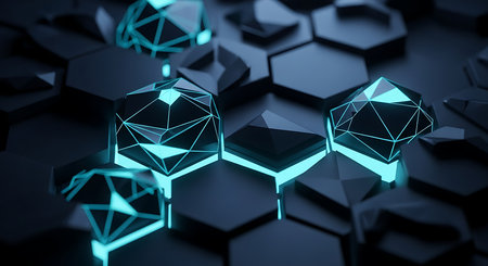 Abstract 3d rendering of hexagons. Futuristic background with geometric shapes.の素材