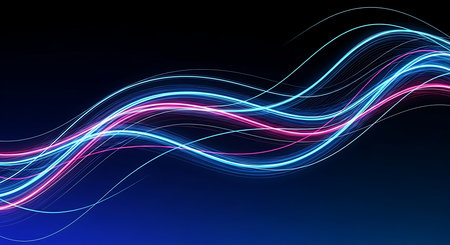 abstract background with blue and pink lines on a dark blue backgroundの素材