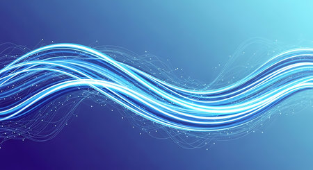 Abstract blue wavy background. Futuristic technology style. Vector illustration.の素材