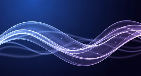 abstract blue wavy lines on dark background. Vector illustration.の素材