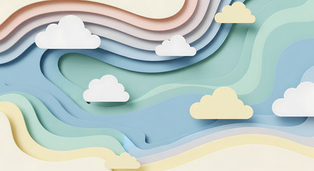 Paper art style of clouds and sky. Paper art style. Vector illustration.の素材