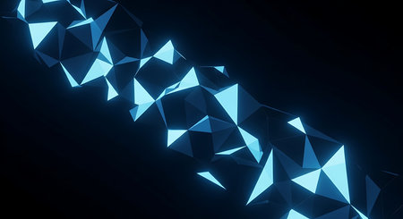 3d rendering of abstract low poly background with blue glowing triangle shapesの素材