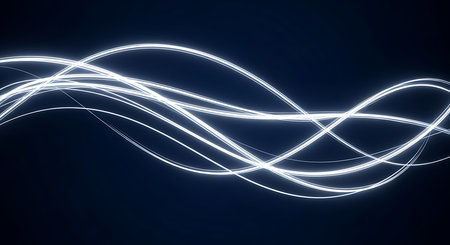 Abstract light lines on a dark blue background. 3D Renderingの素材