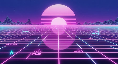 Retro 80s Retro Sci-Fi Background. Futuristic 80s Retro Sci-Fi Background.の素材