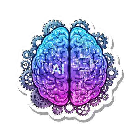 Artificial Intelligence concept. Hand drawn vector illustration of human brain and gear.の素材
