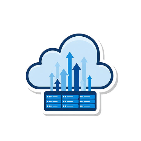 Cloud computing server icon in sticker color style. Data storage vector illustration.の素材