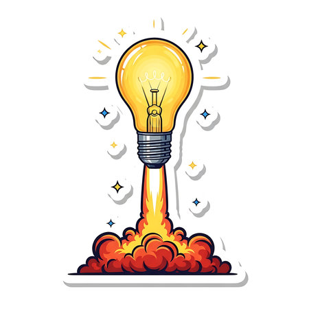 Cartoon lightbulb on a white background. Vector illustration.の素材