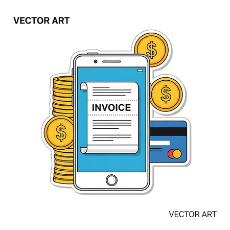 Vector illustration of smartphone with money and credit card. Online shopping concept.の素材
