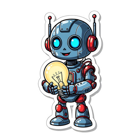 Robot with light bulb. Cute cartoon character. Vector illustrationの素材