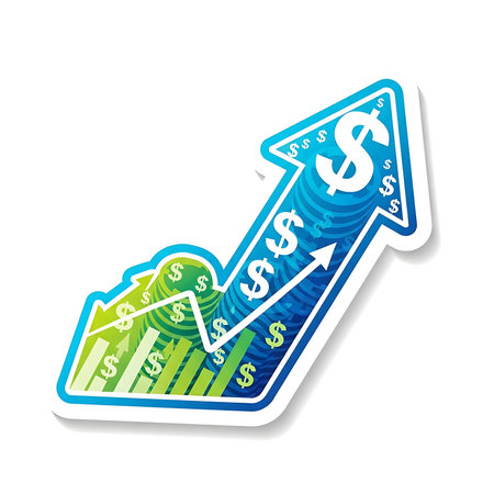 Vector illustration of a business graph with dollar sign and arrow on white backgroundの素材