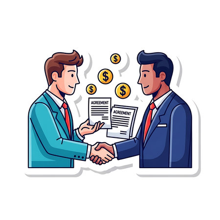 Business people shaking hands, agreement. Vector illustration in cartoon style.の素材