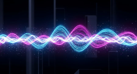 Neon glowing sound wave. Abstract technology background. 3D renderingの素材