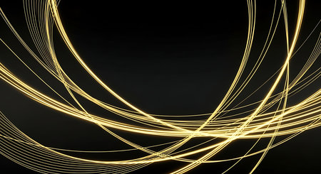 Abstract golden lines on a black background. 3d rendering, 3d illustration.の素材