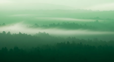 Foggy forest in the morning. Misty landscape. Vector illustration.の素材