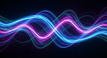 abstract blue and pink lines on black background. 3d renderingの素材