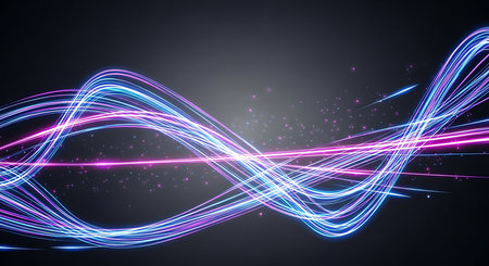 Glowing neon lines in dark space. Futuristic technology background. Vector illustrationの素材