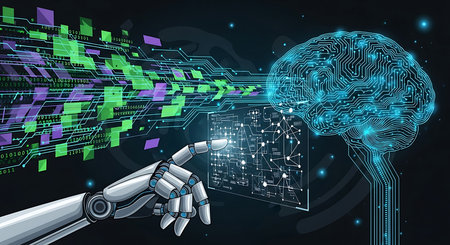 Artificial intelligence and machine learning concept. 3d rendering artificial intelligence AI research and machine learning process for future of human life.の素材