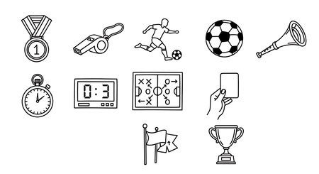 Soccer icons set. Outline illustration of soccer icons for webの素材