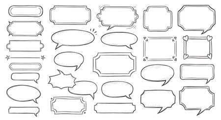 Set of hand drawn speech bubbles. Vector illustration isolated on white background.の素材