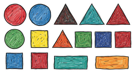 Set of hand drawn doodle colorful geometric shapes. Vector illustrationの素材