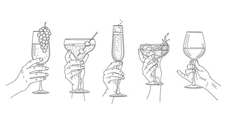 Set of hand drawn doodle alcohol drinks. Vector illustration.の素材