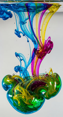 Colorful paint splashing in water. Abstract background. Macro shot.の素材