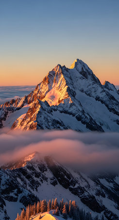 Mountains in the clouds at sunrise, Zermatt, Switzerlandの素材