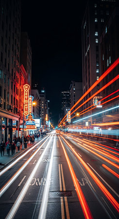 Night traffic on Broadway in Manhattan.の素材