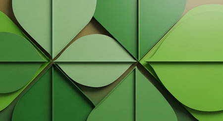 3d rendering of abstract geometric shapes in green and beige colorsの素材
