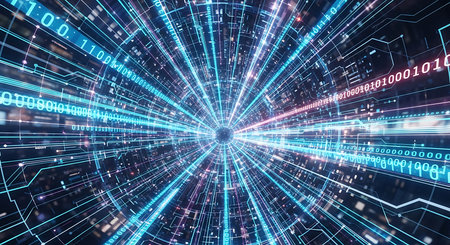 Digital data tunnel with glowing lines and dots 3D rendering elements of this image furnished by NASAの素材