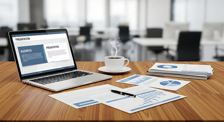 Laptop with website on the table. 3d rendering. Internet business concept.の素材