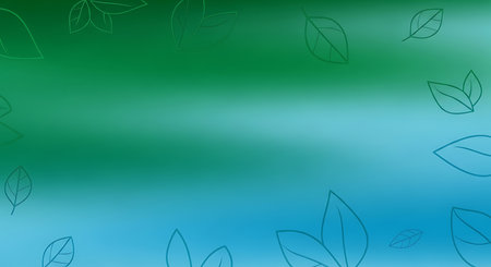 Illustration of green leaves on a blue background with copy space.の素材
