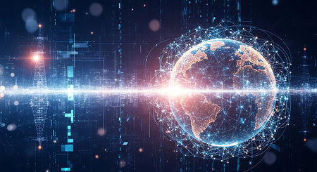 Global network connection and technology concept. 3d rendering toned image double exposureの素材