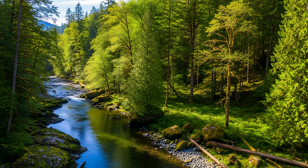 Landscape with a river in the Carpathian Mountains in Ukraineの素材