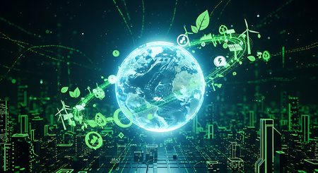 Earth planet and ecology concept. 3d rendering toned image double exposureの素材