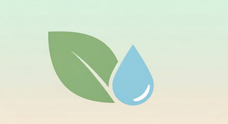 Water drop icon with green leaf on gradient background. Ecology concept.の素材