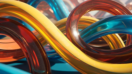 3d render, abstract background with colorful shapes, lines and wavesの素材