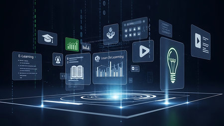 Digital business interface over dark background. 3D rendering toned image double exposureの素材