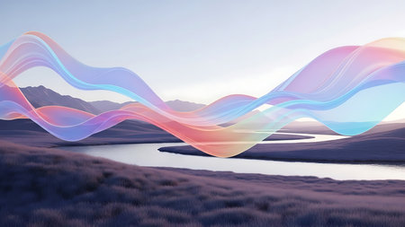 Abstract 3d illustration of wavy lines in the desert landscape.の素材