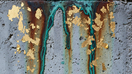 Grunge wall with yellow and blue paint. Abstract background.の素材