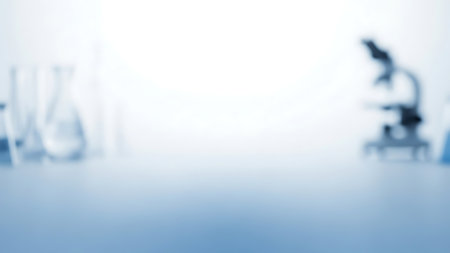 Laboratory glassware and microscope for science research and development background.の素材