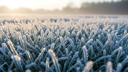 Frosted grass on a meadow at sunrise in winter.の素材